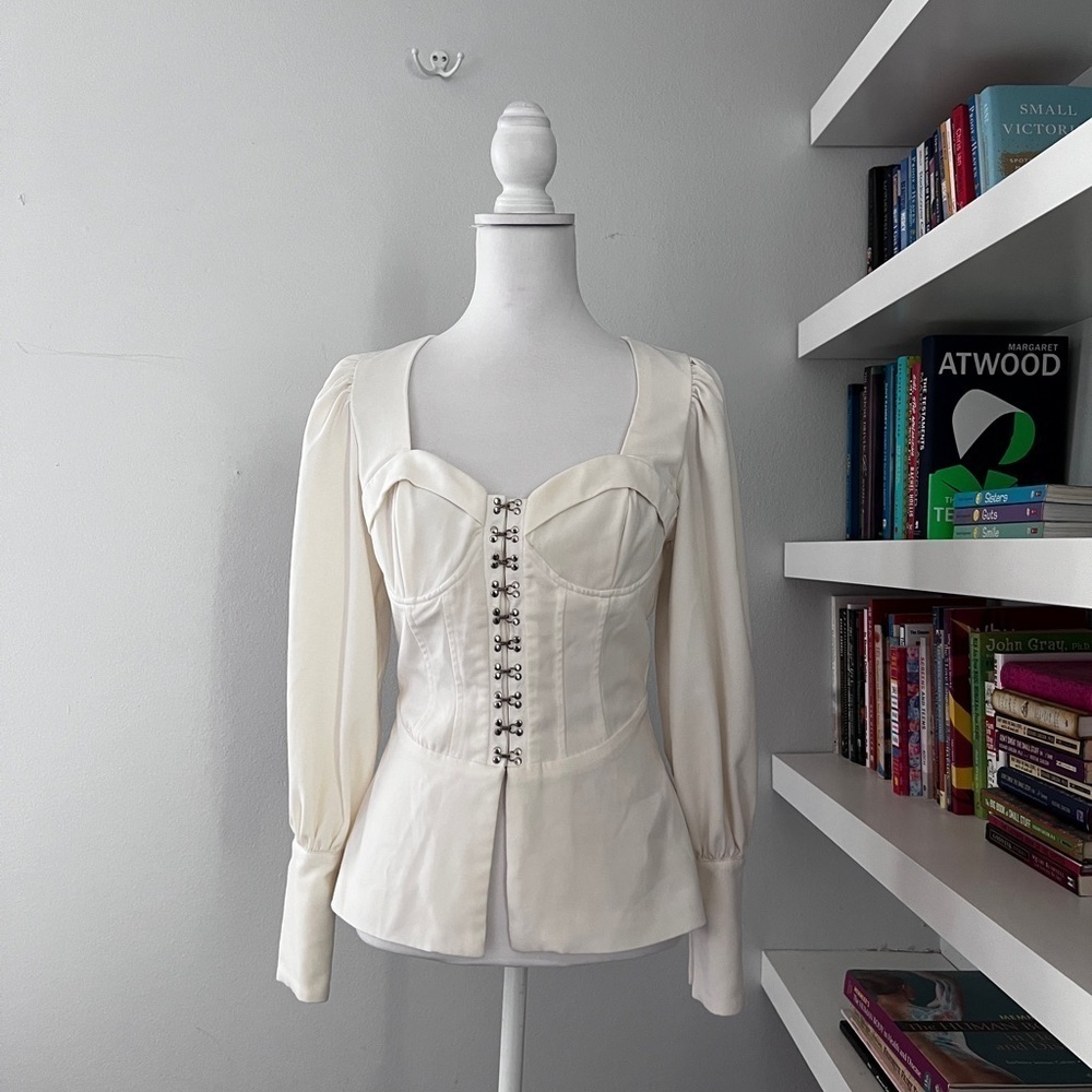 Lavish Alice Puff Sleeve Corset Top in White Size US 4 - Picture 3 of 15